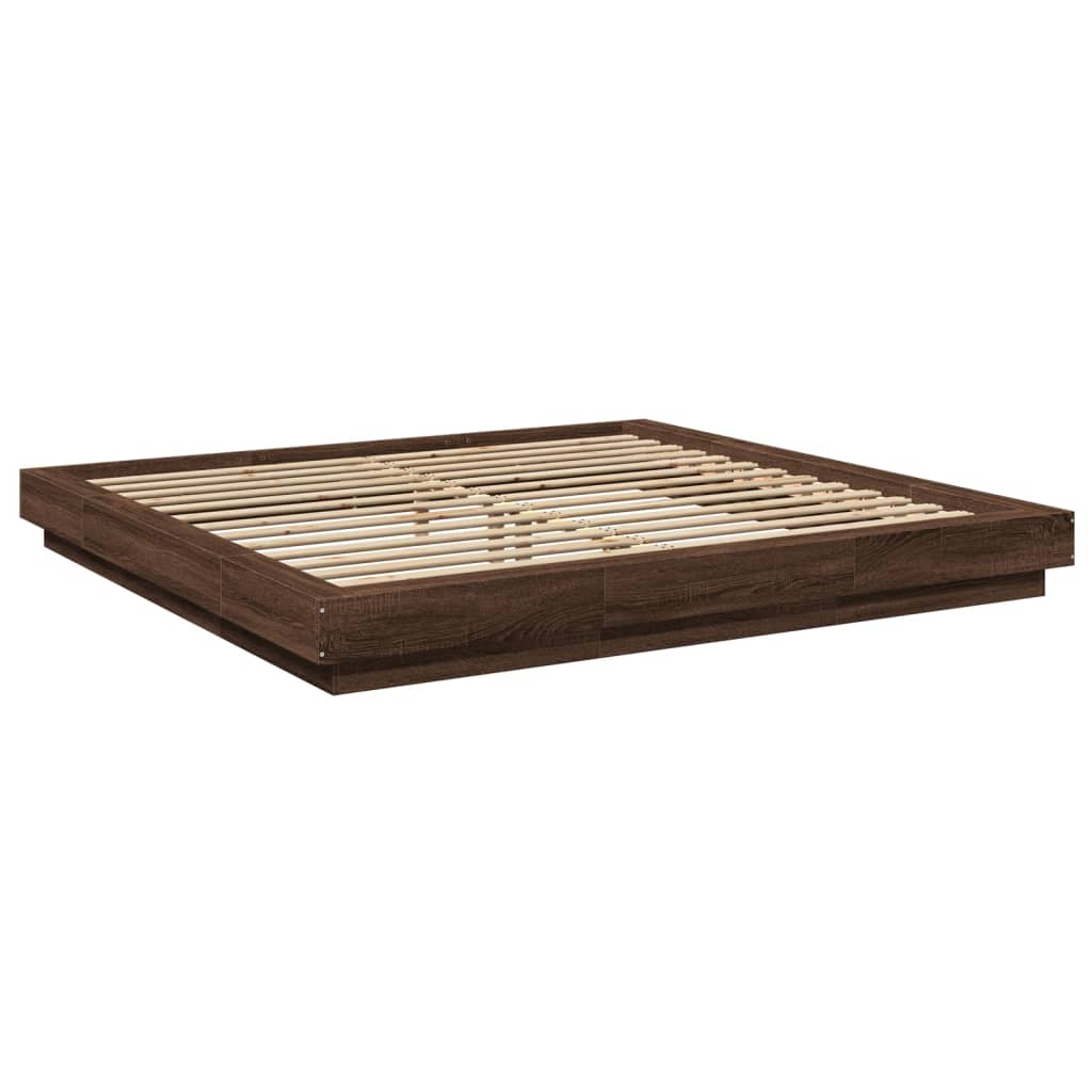 vidaXL Cadru de pat cu lumini LED stejar maro 200x200cm lemn prelucrat vidaXL Cadru de pat cu lumini LED stejar maro 200x200cm lemn prelucrat
