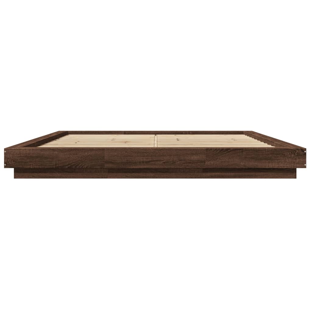 vidaXL Cadru de pat cu lumini LED stejar maro 200x200cm lemn prelucrat vidaXL Cadru de pat cu lumini LED stejar maro 200x200cm lemn prelucrat