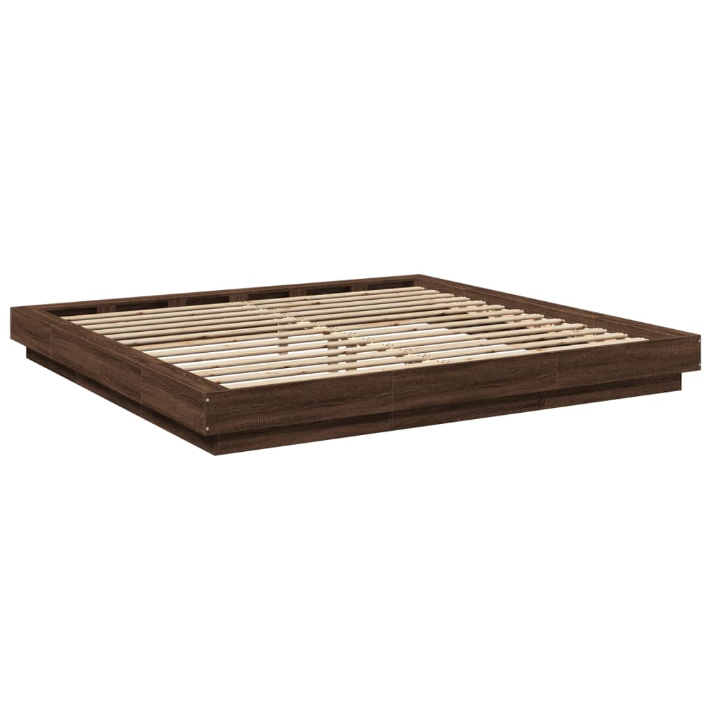 vidaXL Cadru de pat cu lumini LED stejar maro 200x200cm lemn prelucrat vidaXL Cadru de pat cu lumini LED stejar maro 200x200cm lemn prelucrat