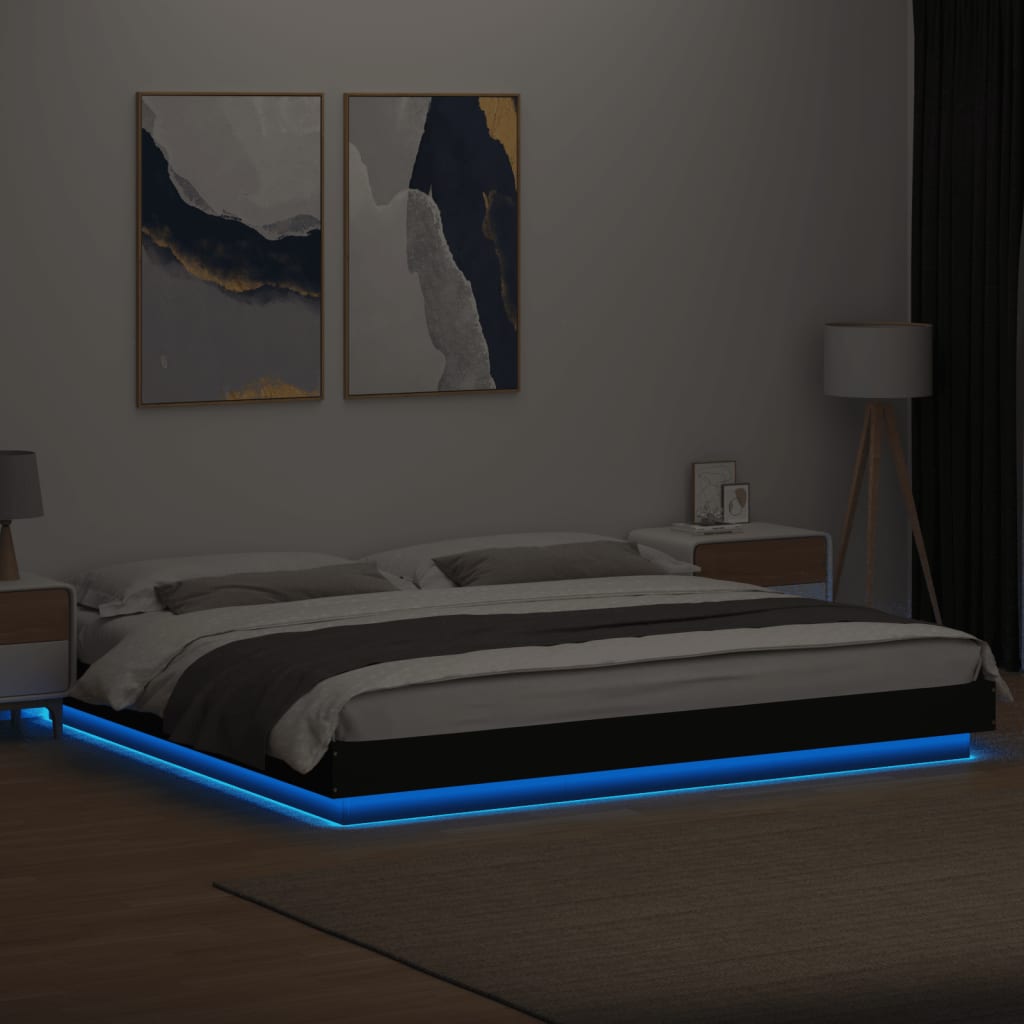 vidaXL Cadru de pat cu lumini LED, negru, 180x200 cm, lemn prelucrat