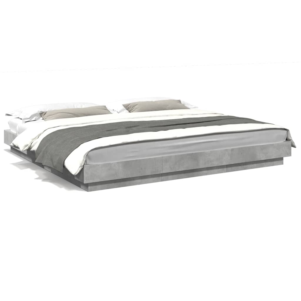 vidaXL Cadru de pat cu lumini LED gri beton 180x200 cm, lemn prelucrat