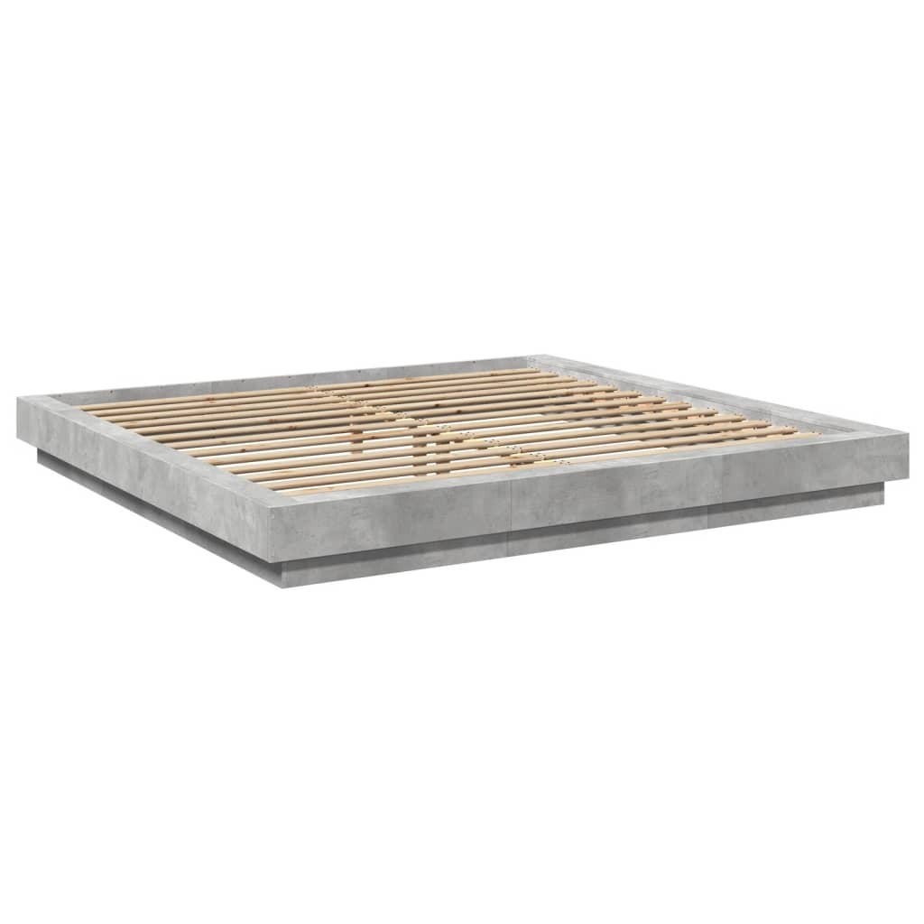vidaXL Cadru de pat cu lumini LED gri beton 180x200 cm, lemn prelucrat