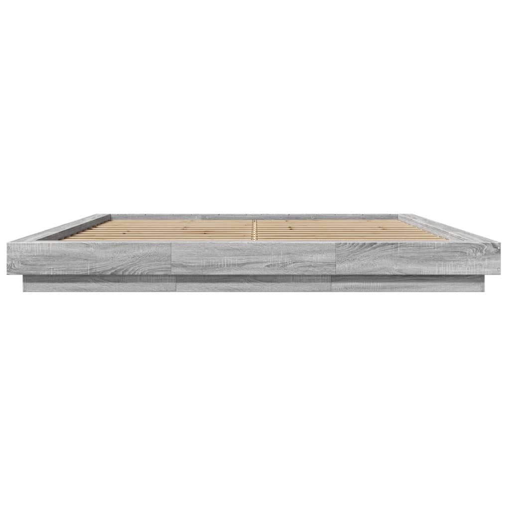 vidaXL Cadru de pat cu lumini LED gri sonoma 180x200 cm lemn prelucrat vidaXL Cadru de pat cu lumini LED gri sonoma 180x200 cm lemn prelucrat