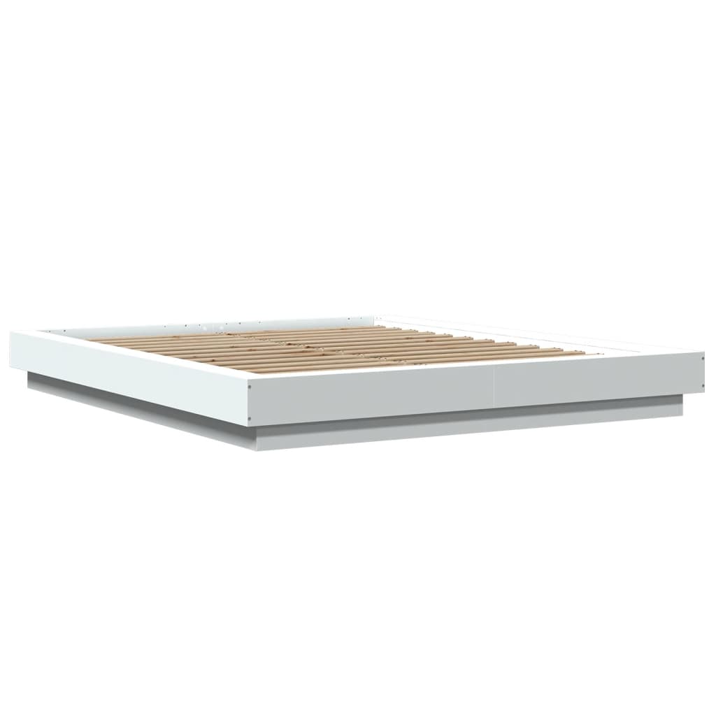 vidaXL Cadru de pat cu lumini LED, alb, 160x200 cm, lemn prelucrat
