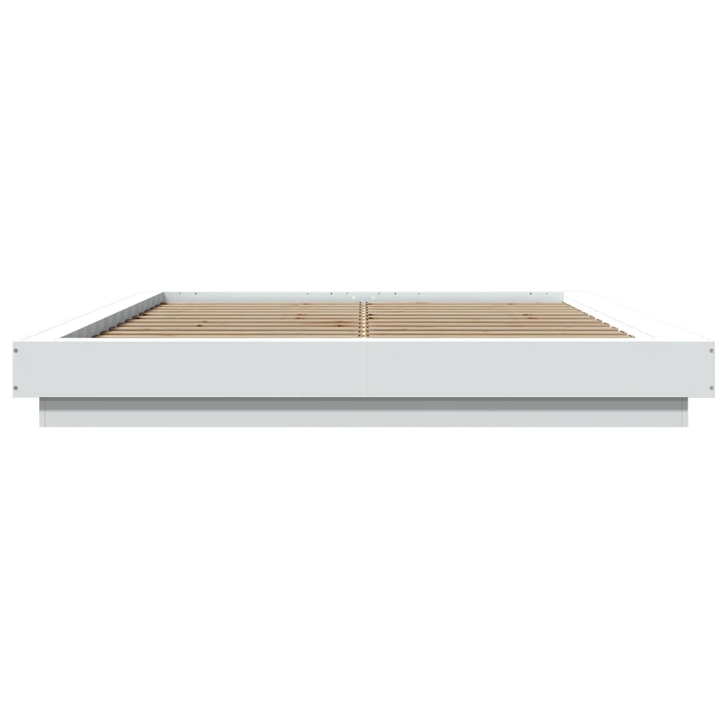 vidaXL Cadru de pat cu lumini LED, alb, 160x200 cm, lemn prelucrat