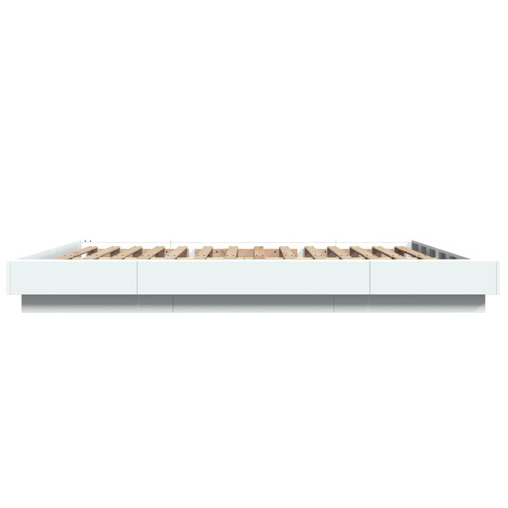 vidaXL Cadru de pat cu lumini LED, alb, 160x200 cm, lemn prelucrat