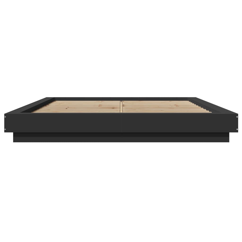 vidaXL Cadru de pat cu lumini LED, negru, 160x200 cm, lemn prelucrat