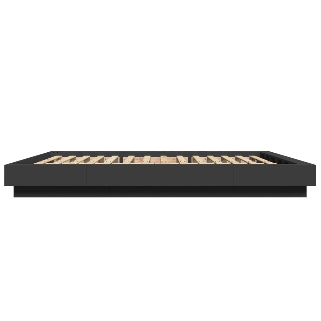 vidaXL Cadru de pat cu lumini LED, negru, 160x200 cm, lemn prelucrat