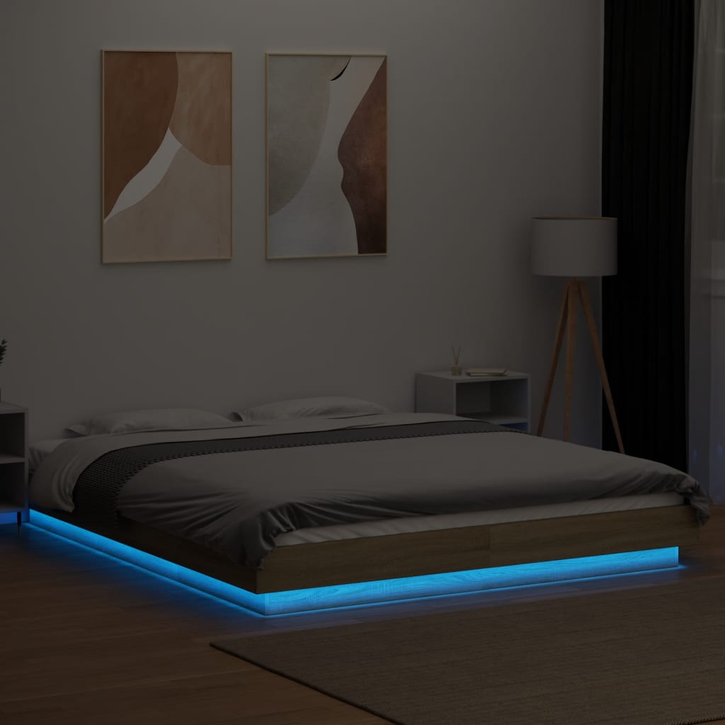 vidaXL Cadru de pat cu LED stejar sonoma 160x200 cm lemn prelucrat