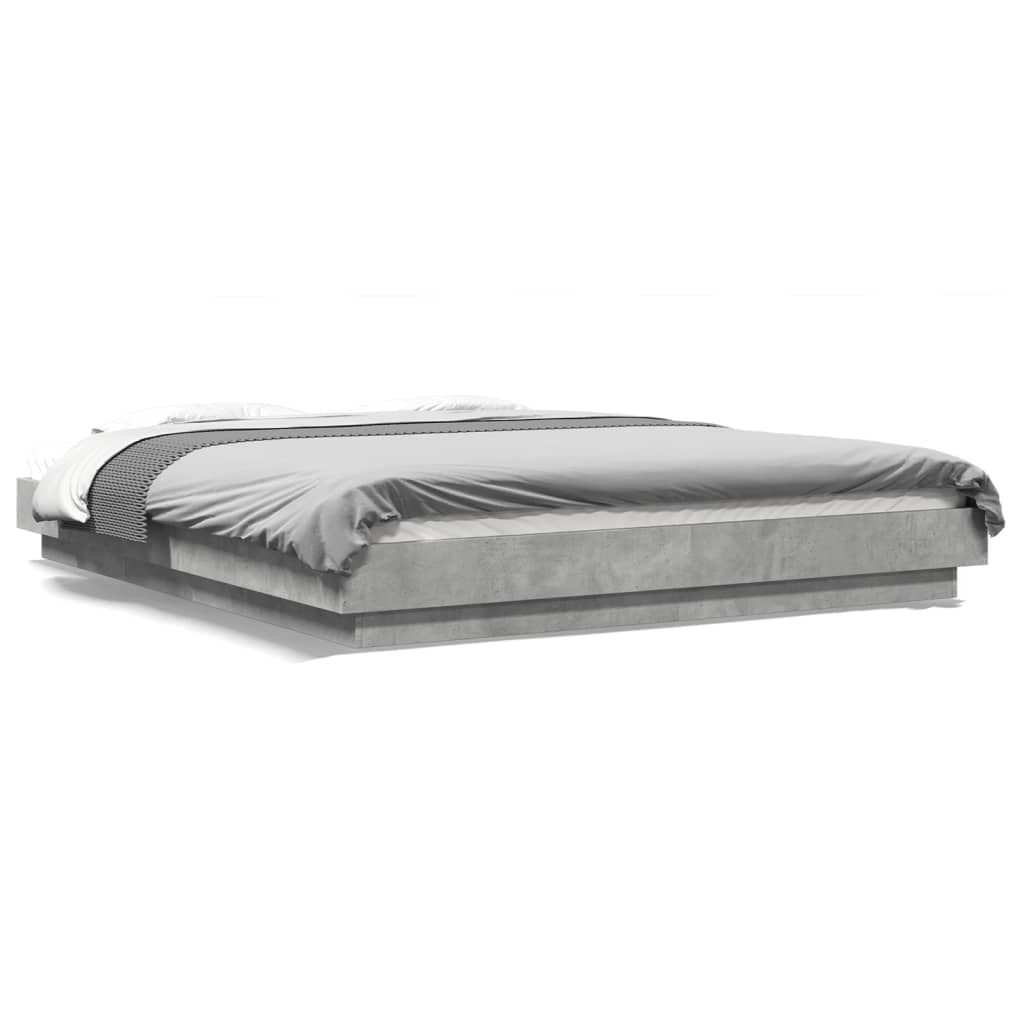 vidaXL Cadru de pat cu lumini LED gri beton 160x200 cm, lemn prelucrat vidaXL Cadru de pat cu lumini LED gri beton 160x200 cm, lemn prelucrat