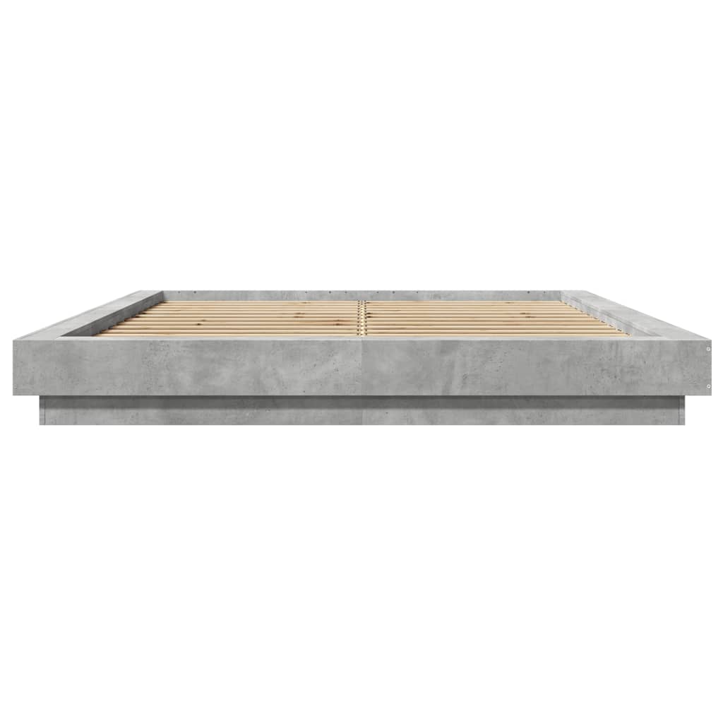 vidaXL Cadru de pat cu lumini LED gri beton 160x200 cm, lemn prelucrat vidaXL Cadru de pat cu lumini LED gri beton 160x200 cm, lemn prelucrat