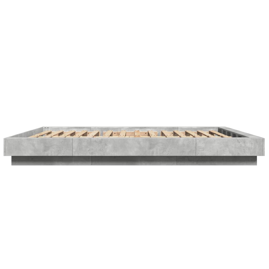 vidaXL Cadru de pat cu lumini LED gri beton 160x200 cm, lemn prelucrat vidaXL Cadru de pat cu lumini LED gri beton 160x200 cm, lemn prelucrat