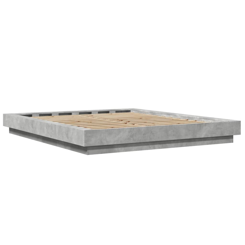 vidaXL Cadru de pat cu lumini LED gri beton 160x200 cm, lemn prelucrat vidaXL Cadru de pat cu lumini LED gri beton 160x200 cm, lemn prelucrat