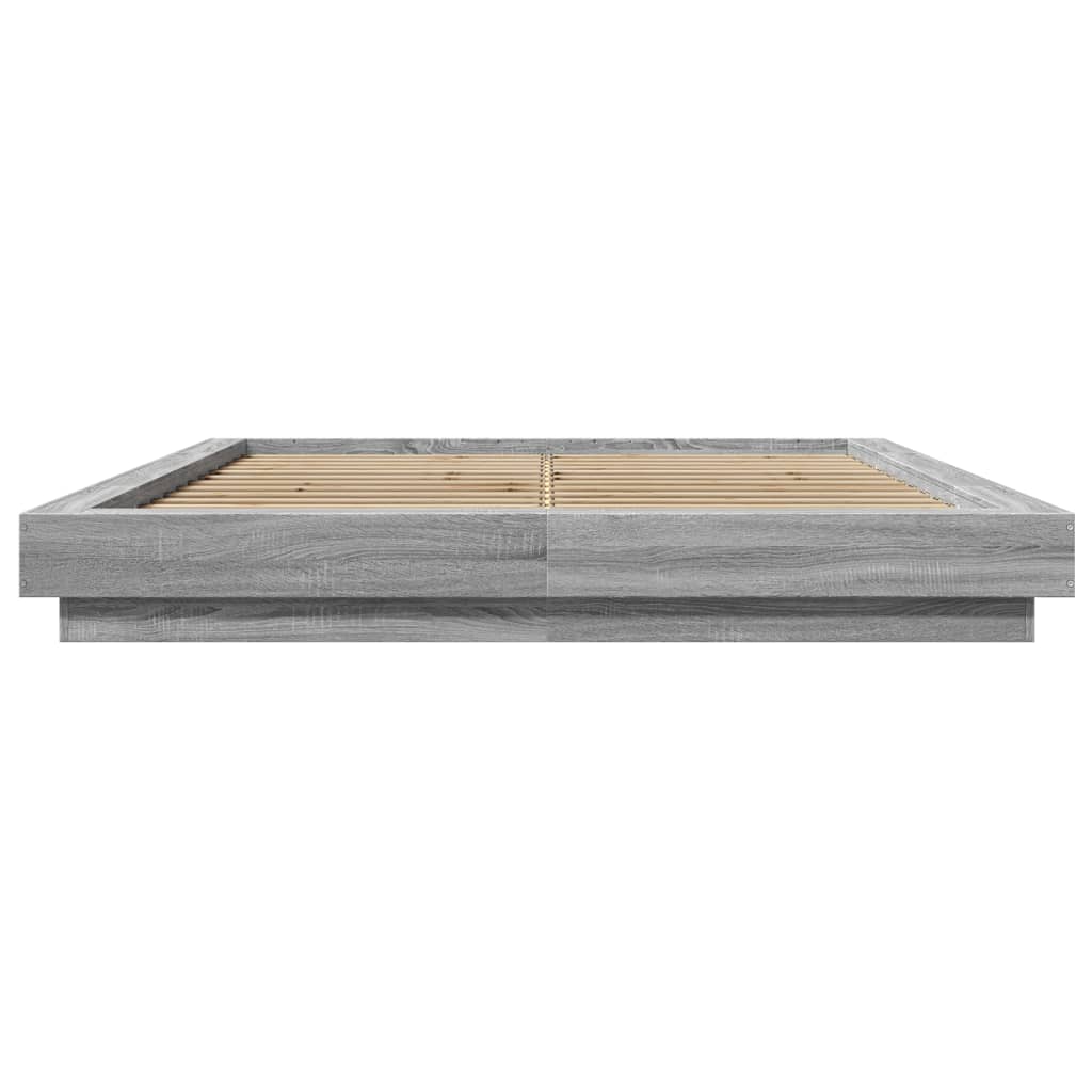 vidaXL Cadru de pat cu lumini LED gri sonoma 160x200 cm lemn prelucrat