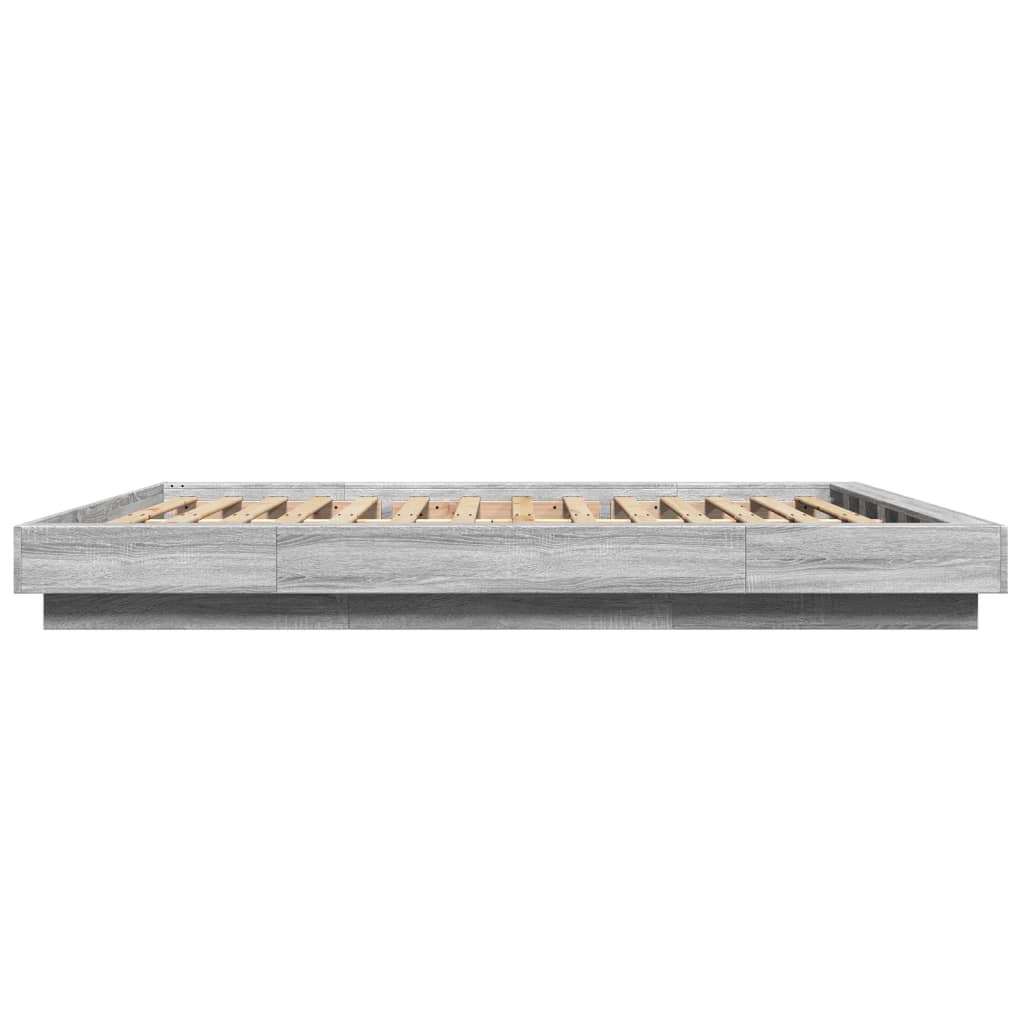 vidaXL Cadru de pat cu lumini LED gri sonoma 160x200 cm lemn prelucrat