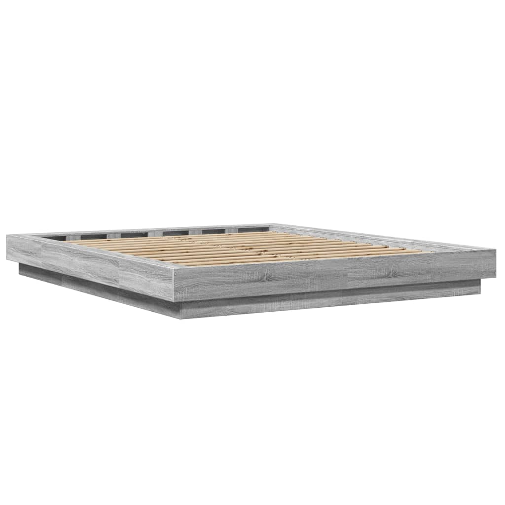 vidaXL Cadru de pat cu lumini LED gri sonoma 160x200 cm lemn prelucrat