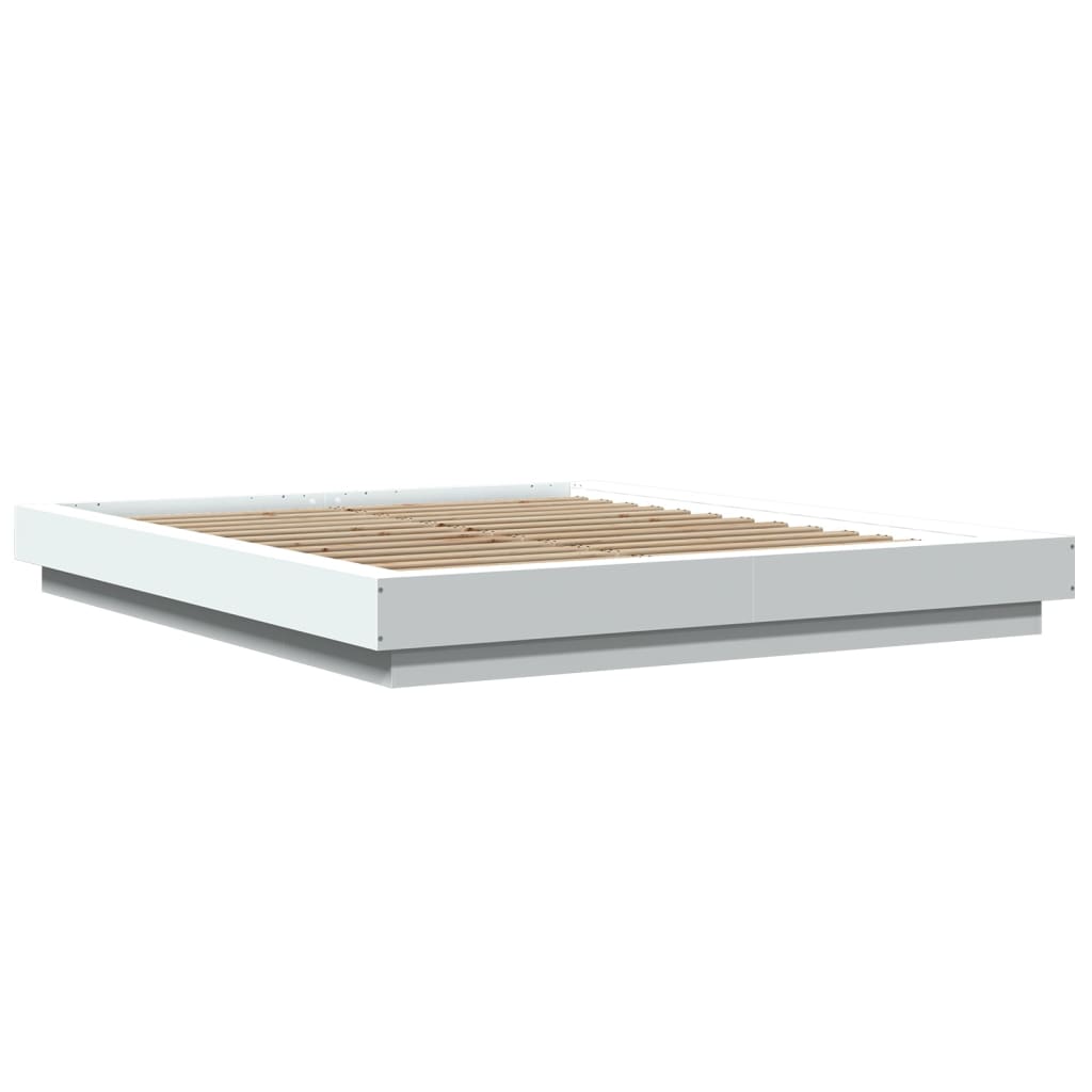 vidaXL Cadru de pat cu lumini LED, alb, 150x200 cm, lemn prelucrat vidaXL Cadru de pat cu lumini LED, alb, 150x200 cm, lemn prelucrat