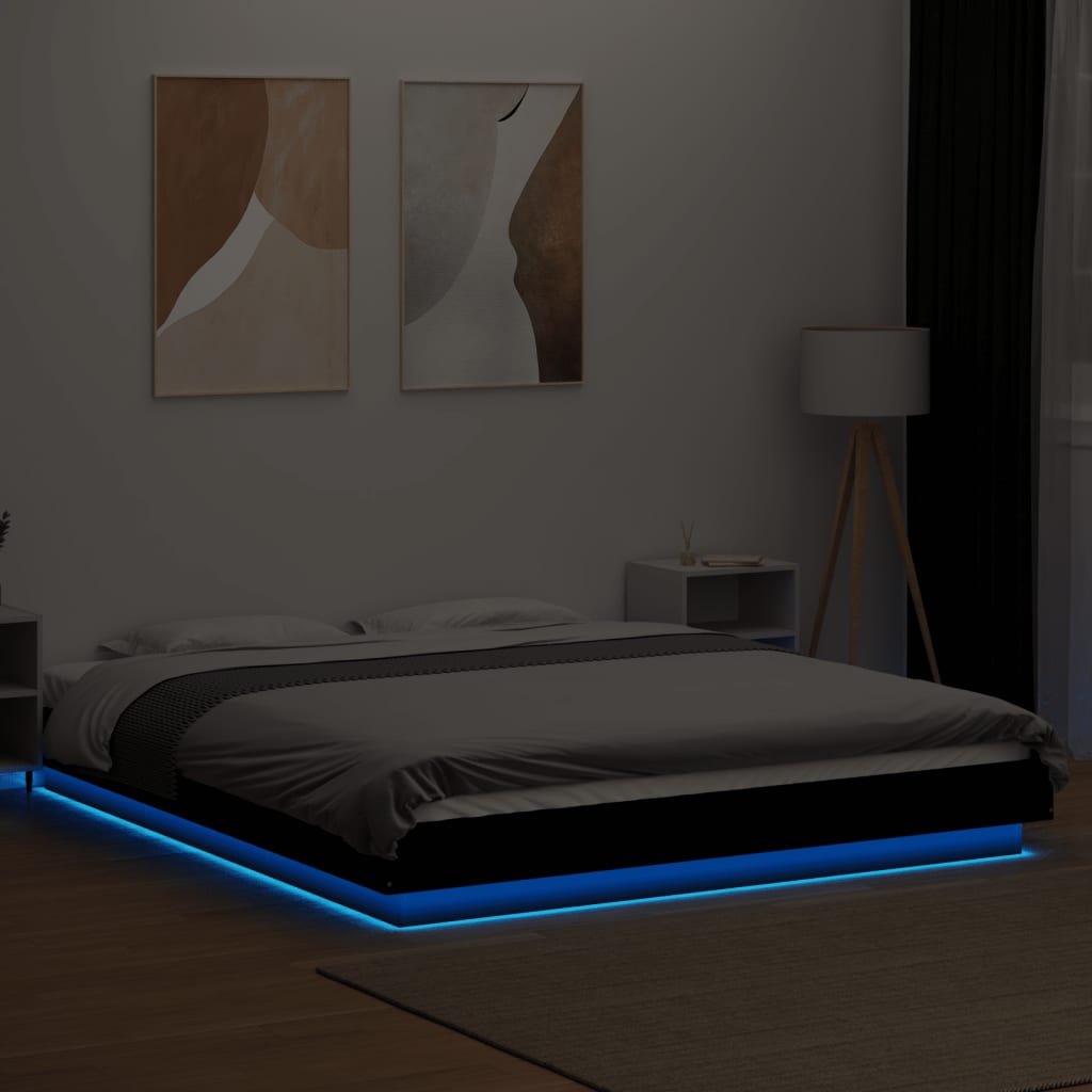 vidaXL Cadru de pat cu lumini LED, negru, 150x200 cm, lemn prelucrat vidaXL Cadru de pat cu lumini LED, negru, 150x200 cm, lemn prelucrat