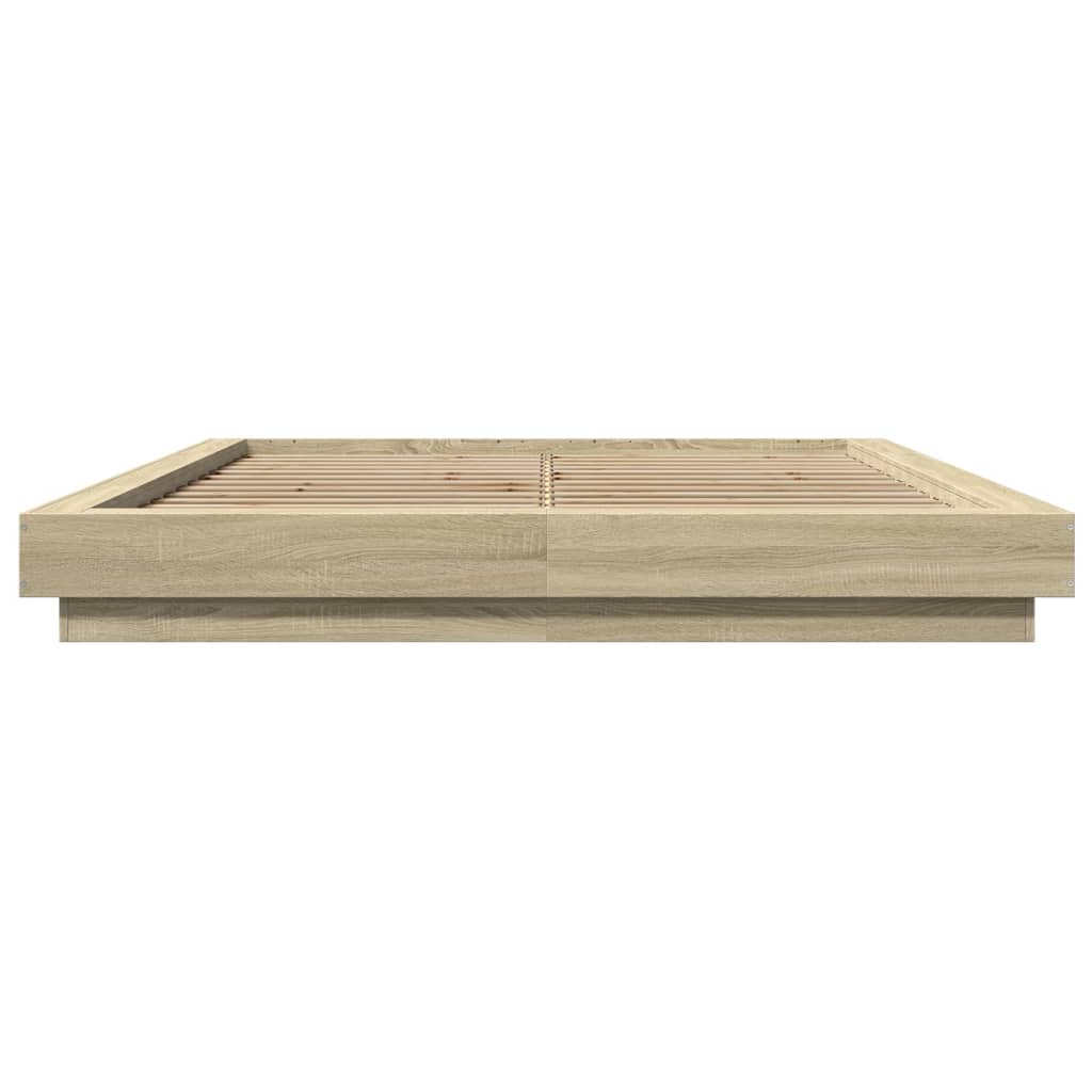 vidaXL Cadru de pat cu LED stejar sonoma 150x200 cm lemn prelucrat