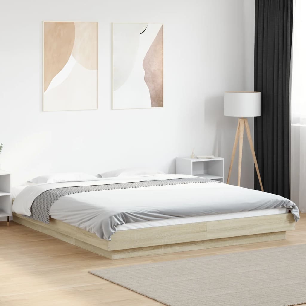 vidaXL Cadru de pat cu LED stejar sonoma 150x200 cm lemn prelucrat