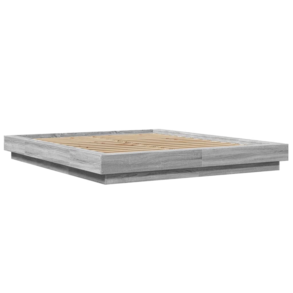 vidaXL Cadru de pat cu lumini LED gri sonoma 150x200 cm lemn prelucrat vidaXL Cadru de pat cu lumini LED gri sonoma 150x200 cm lemn prelucrat