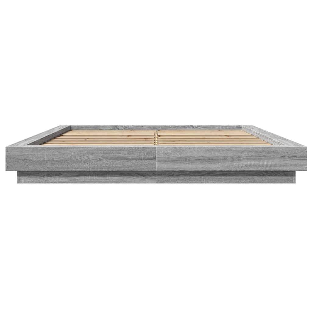 vidaXL Cadru de pat cu lumini LED gri sonoma 150x200 cm lemn prelucrat vidaXL Cadru de pat cu lumini LED gri sonoma 150x200 cm lemn prelucrat