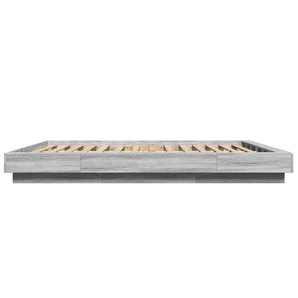 vidaXL Cadru de pat cu lumini LED gri sonoma 150x200 cm lemn prelucrat vidaXL Cadru de pat cu lumini LED gri sonoma 150x200 cm lemn prelucrat