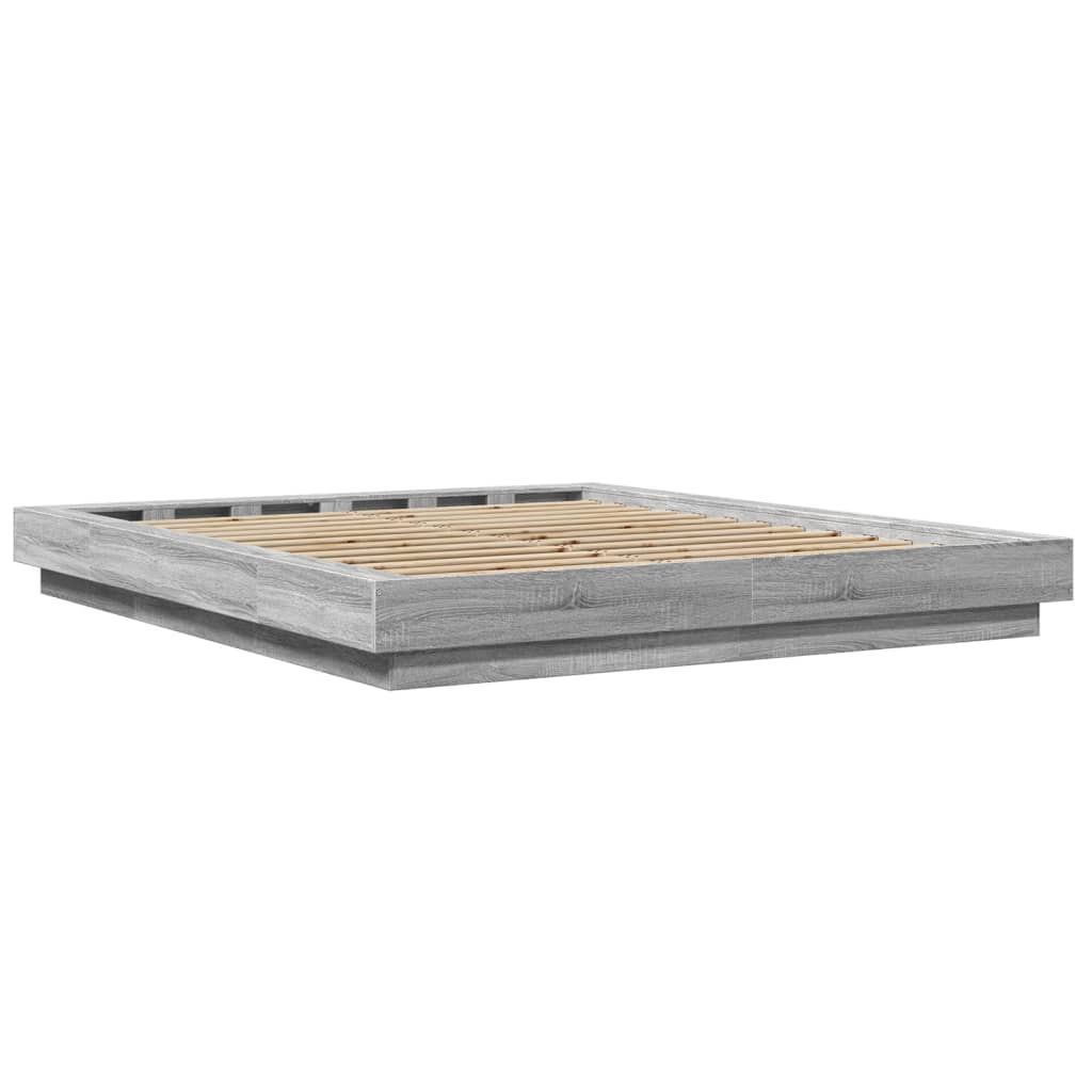 vidaXL Cadru de pat cu lumini LED gri sonoma 150x200 cm lemn prelucrat vidaXL Cadru de pat cu lumini LED gri sonoma 150x200 cm lemn prelucrat