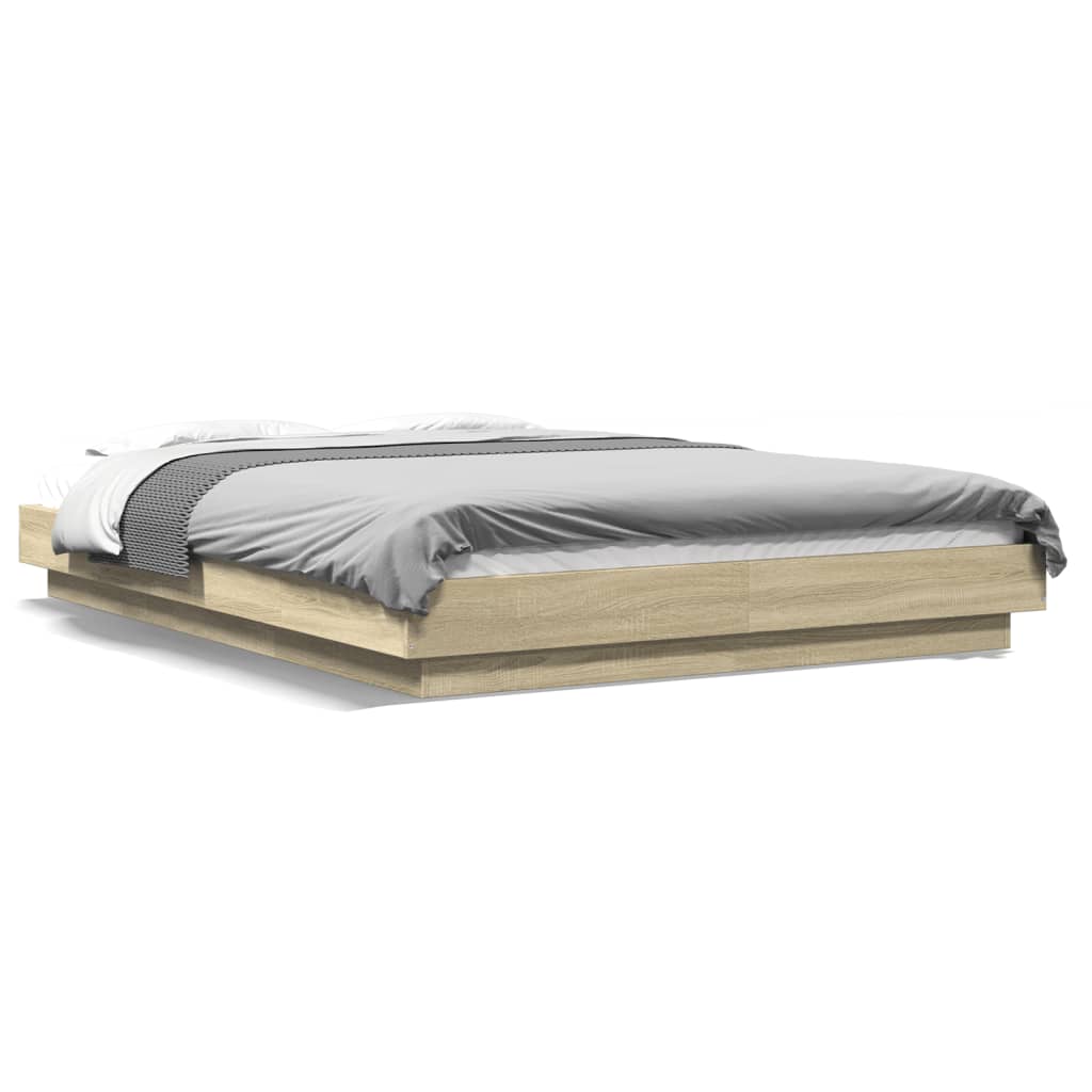 vidaXL Cadru de pat cu LED stejar sonoma 140x200 cm lemn prelucrat