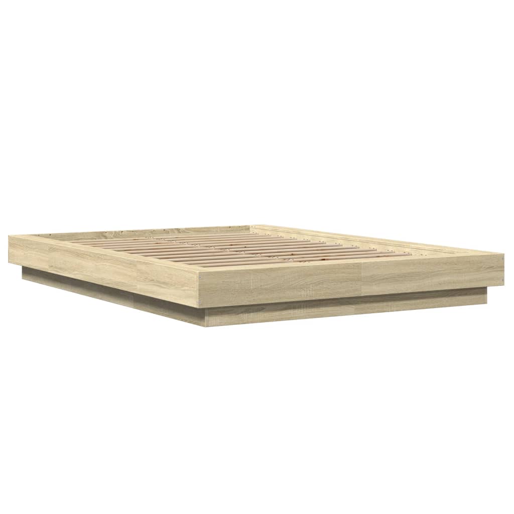 vidaXL Cadru de pat cu LED stejar sonoma 140x200 cm lemn prelucrat