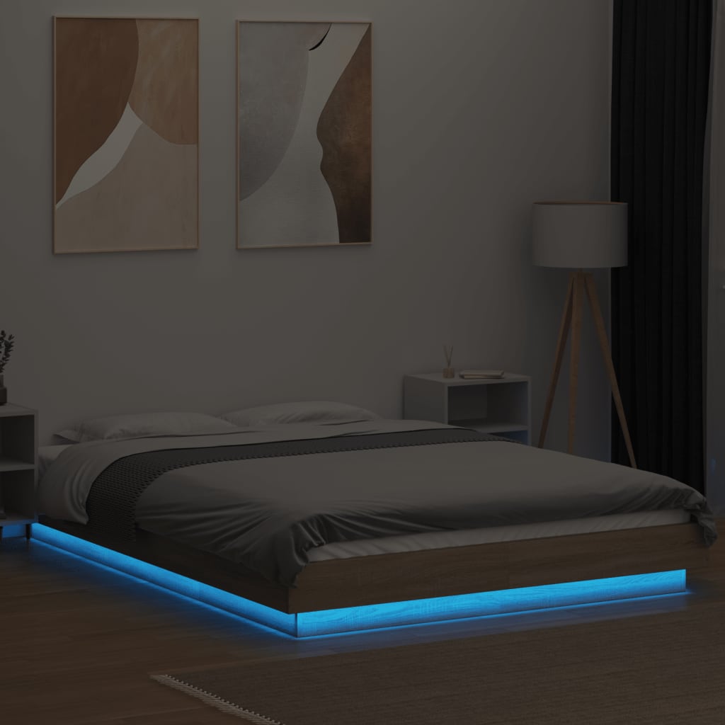 vidaXL Cadru de pat cu LED stejar sonoma 140x200 cm lemn prelucrat