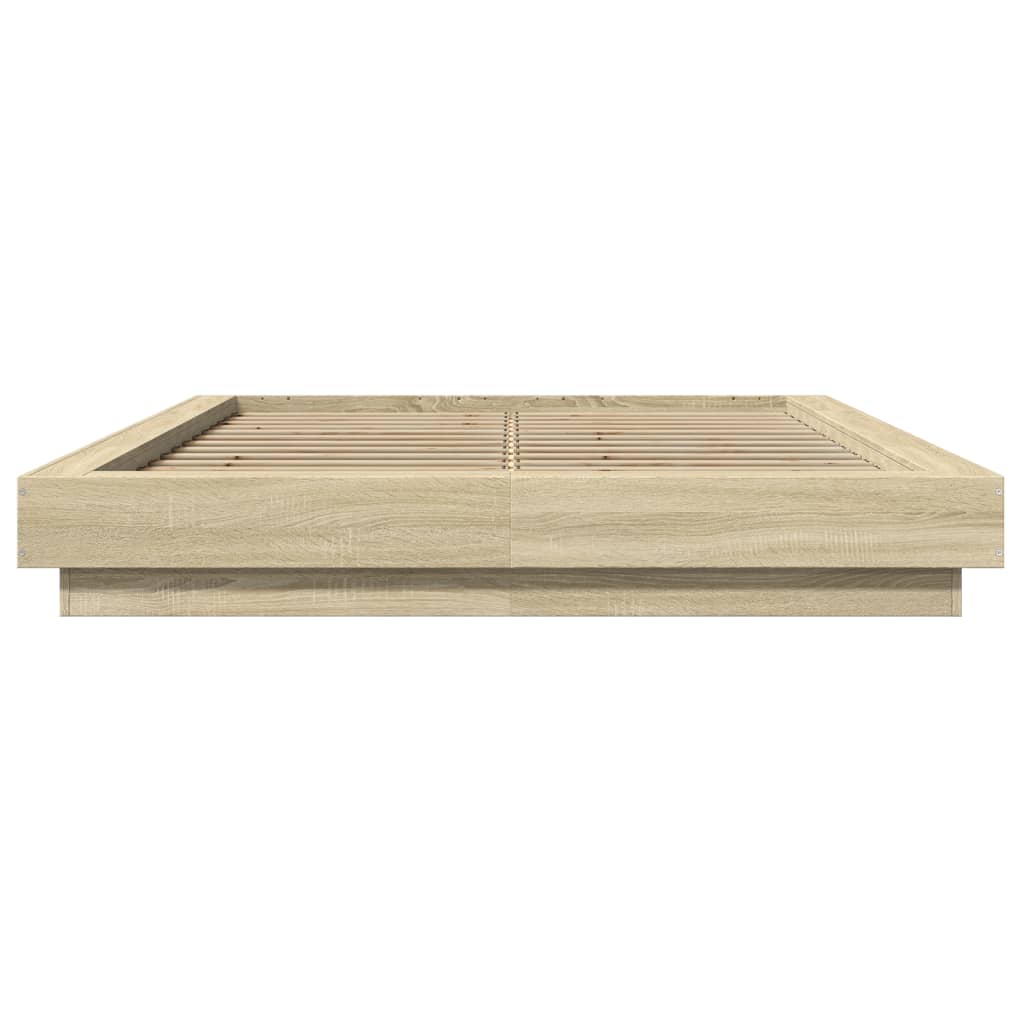 vidaXL Cadru de pat cu LED stejar sonoma 140x200 cm lemn prelucrat