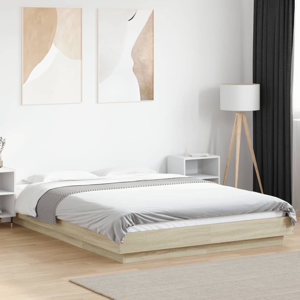 vidaXL Cadru de pat cu LED stejar sonoma 140x200 cm lemn prelucrat
