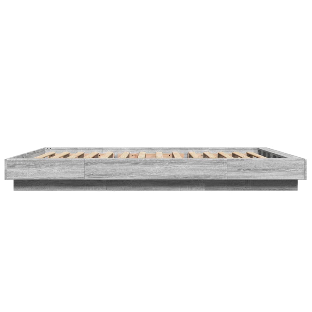 vidaXL Cadru de pat cu lumini LED gri sonoma 140x200 cm lemn prelucrat vidaXL Cadru de pat cu lumini LED gri sonoma 140x200 cm lemn prelucrat