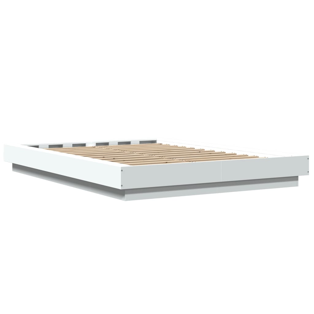 vidaXL Cadru de pat cu lumini LED, alb, 120x200 cm, lemn prelucrat vidaXL Cadru de pat cu lumini LED, alb, 120x200 cm, lemn prelucrat