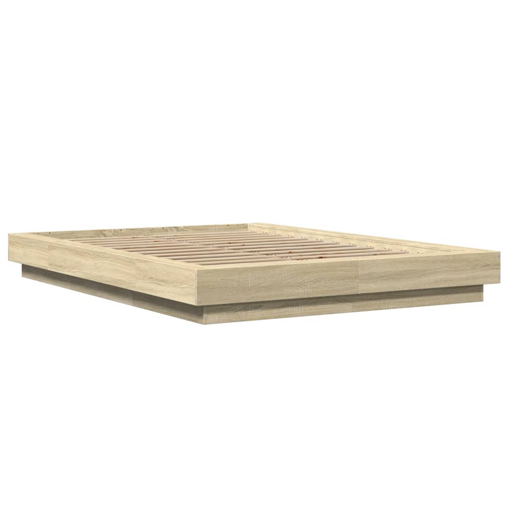 vidaXL Cadru de pat cu LED stejar sonoma 120x200 cm lemn prelucrat