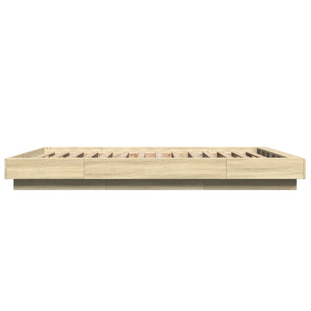 vidaXL Cadru de pat cu LED stejar sonoma 120x200 cm lemn prelucrat