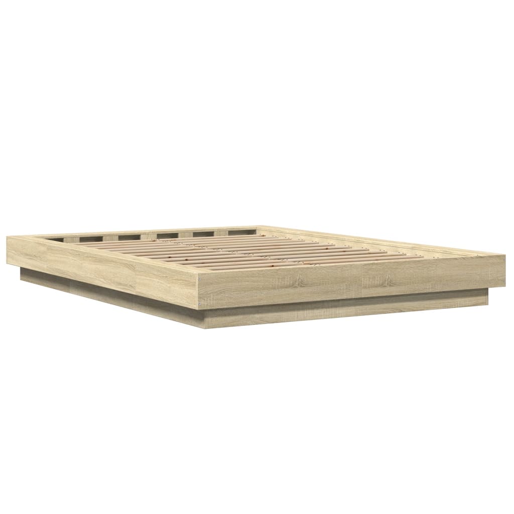 vidaXL Cadru de pat cu LED stejar sonoma 120x200 cm lemn prelucrat