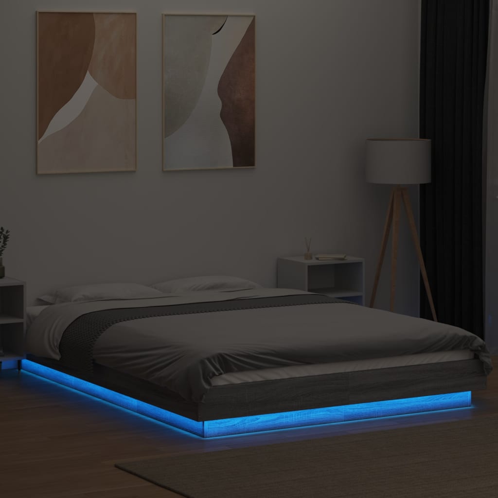 vidaXL Cadru de pat cu lumini LED gri sonoma 120x200 cm lemn prelucrat