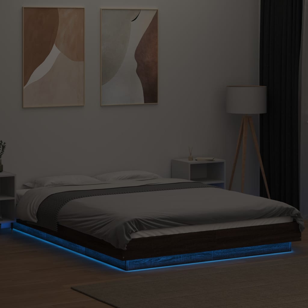 vidaXL Cadru de pat cu lumini LED stejar maro 120x200cm lemn prelucrat