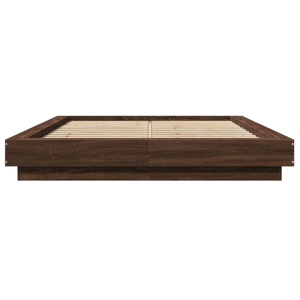 vidaXL Cadru de pat cu lumini LED stejar maro 120x200cm lemn prelucrat
