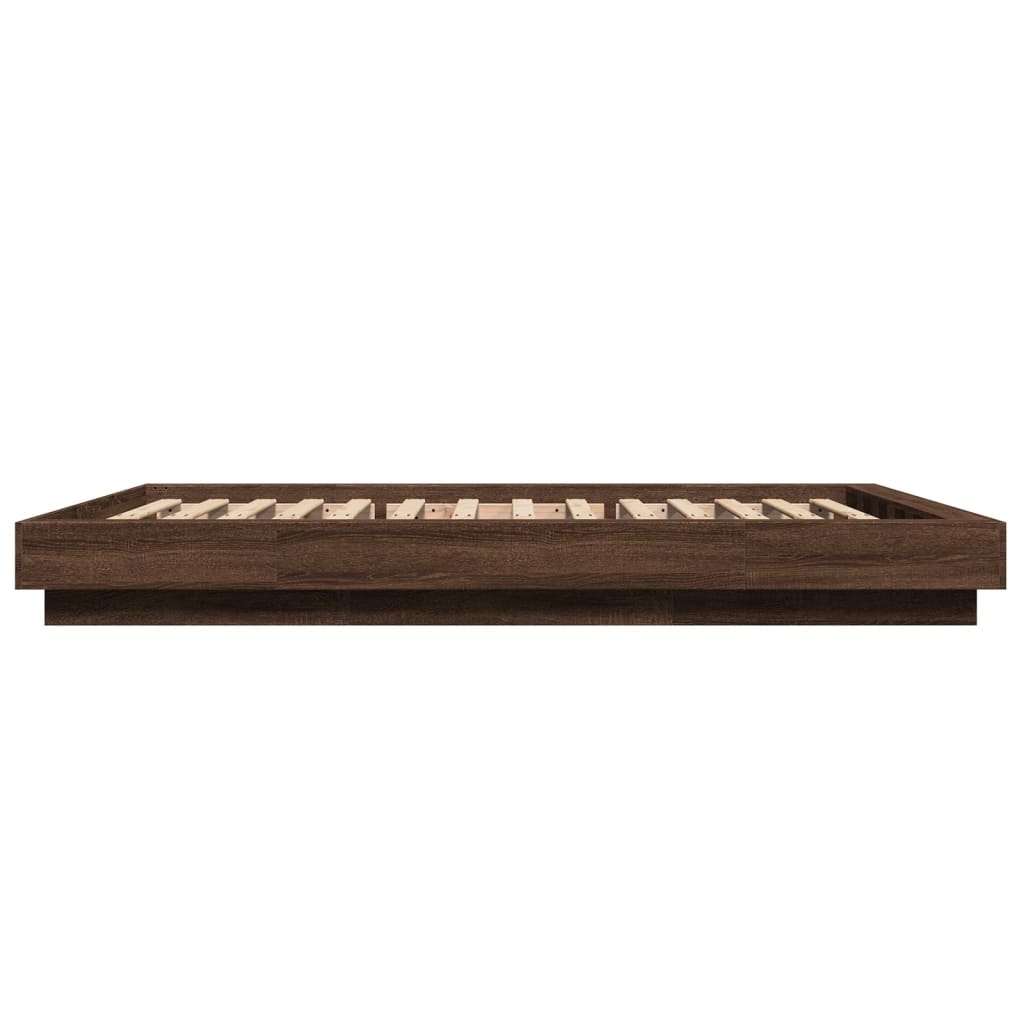 vidaXL Cadru de pat cu lumini LED stejar maro 120x200cm lemn prelucrat