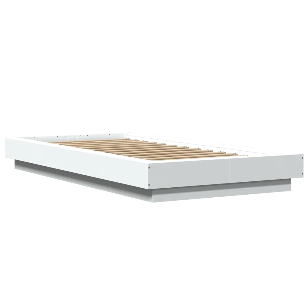 vidaXL Cadru de pat cu lumini LED, alb, 100x200 cm, lemn prelucrat vidaXL Cadru de pat cu lumini LED, alb, 100x200 cm, lemn prelucrat