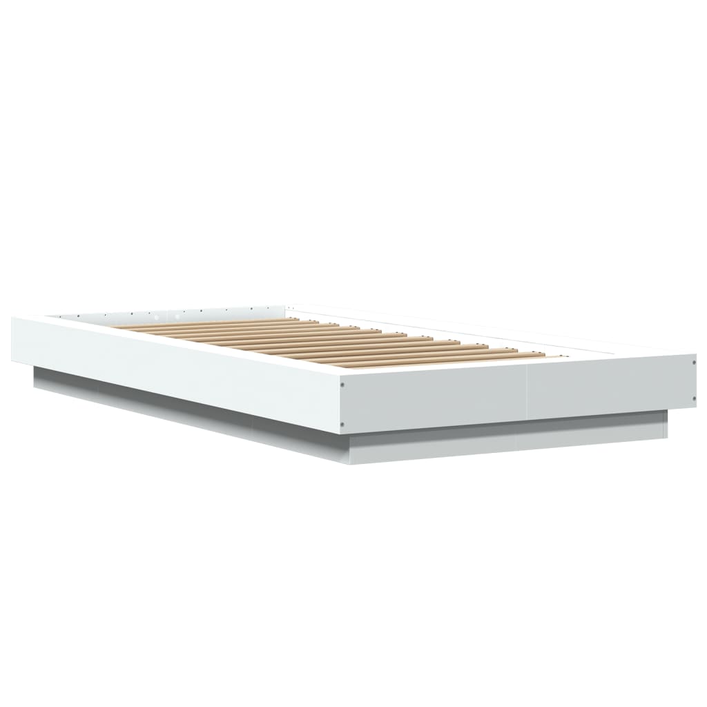 vidaXL Cadru de pat cu lumini LED, alb, 90x200 cm, lemn prelucrat