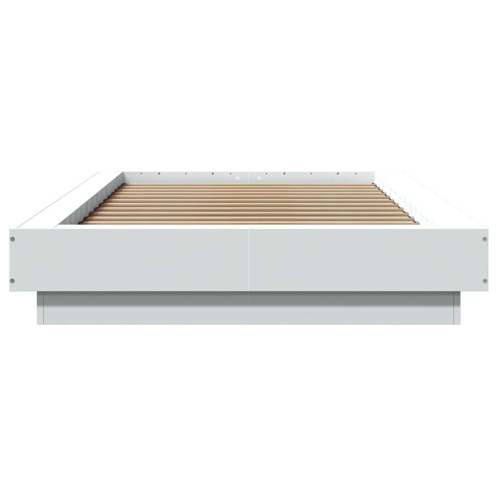 vidaXL Cadru de pat cu lumini LED, alb, 90x200 cm, lemn prelucrat