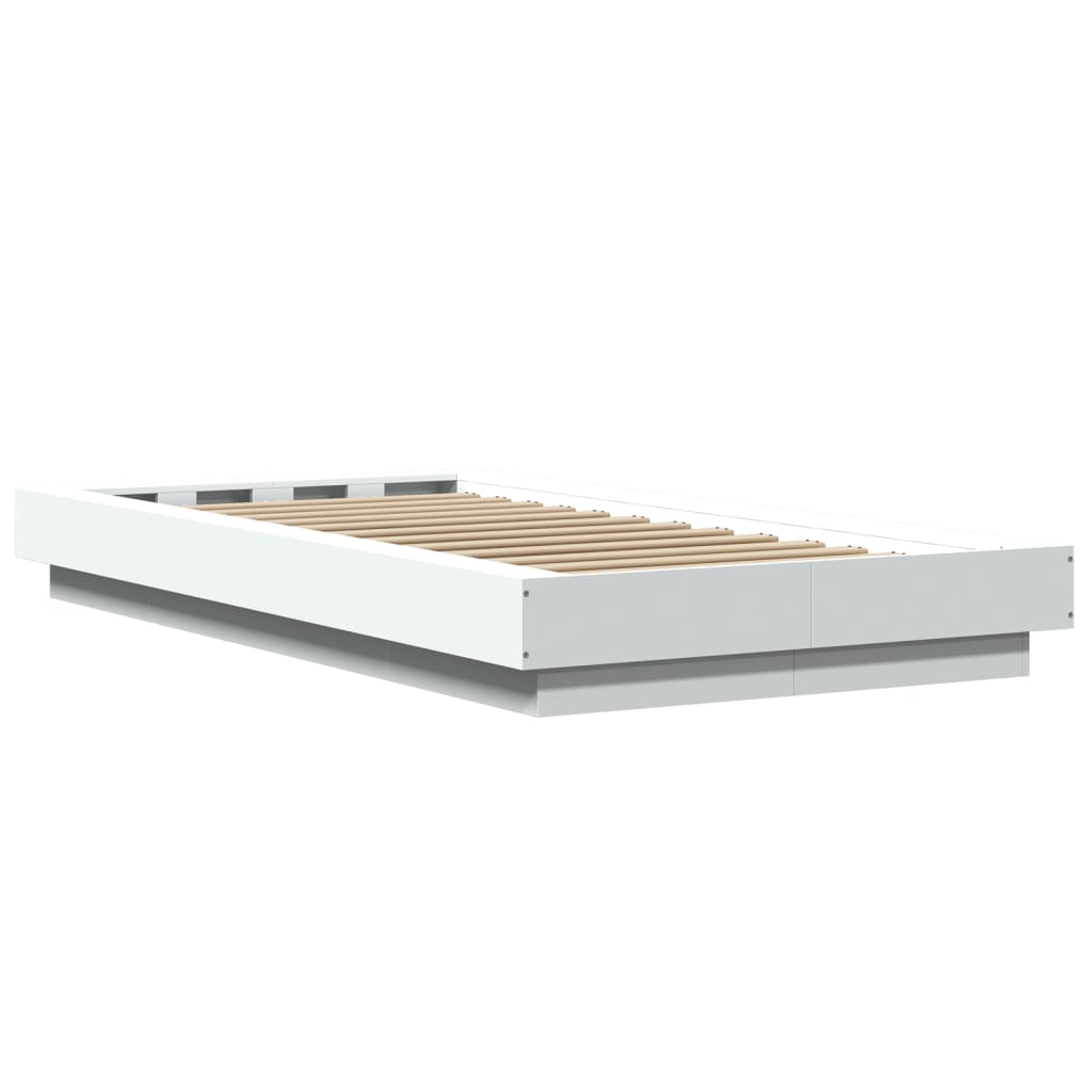 vidaXL Cadru de pat cu lumini LED, alb, 90x200 cm, lemn prelucrat
