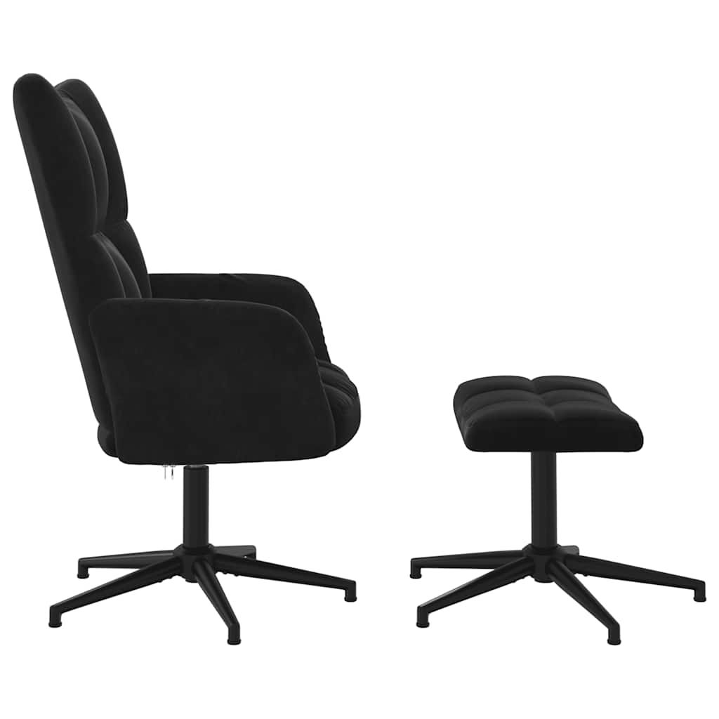 vidaXL Scaun de relaxare cu taburet, negru, catifea vidaXL Scaun de relaxare cu taburet, negru, catifea