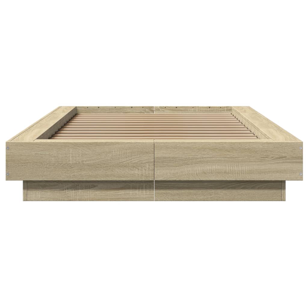 vidaXL Cadru de pat cu LED, stejar sonoma, 90x200 cm, lemn prelucrat