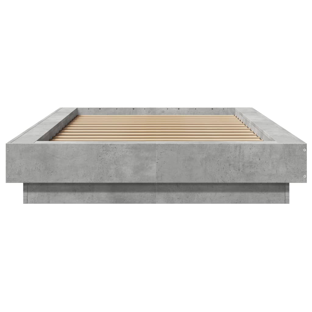 vidaXL Cadru de pat cu lumini LED, gri beton, 90x200 cm lemn prelucrat
