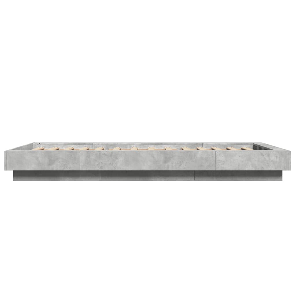 vidaXL Cadru de pat cu lumini LED, gri beton, 90x200 cm lemn prelucrat
